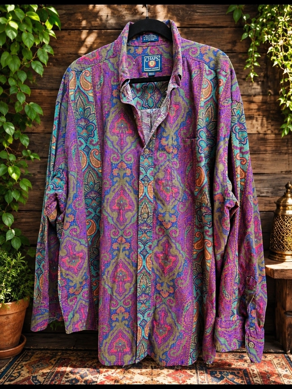 Chaps Vintage Cotton Purple & Teal Paisley Button-Down Shirt